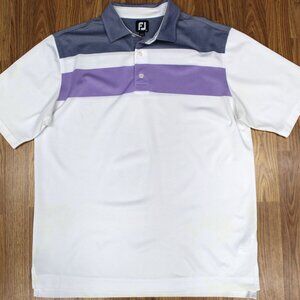 FOOTJOY Mens POLY/SPANDEX POLO SHIRT WHITE, LAVENDER & GRAY-NAVY Sz LARGE, L